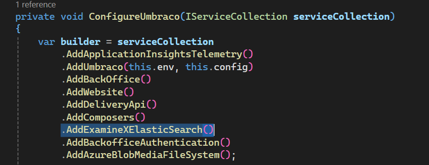 Preben353's tweet photo. @sdkits_software Hi again!
I'm trying to register my custom searchers, now with Elastic Search implementation.
I've added the ".AddExamineXElasticSearch()" but I'm getting the error in attachment.
Any help on how to get this working? Would be much appreciated! https://t.co/IDwv05T9pP