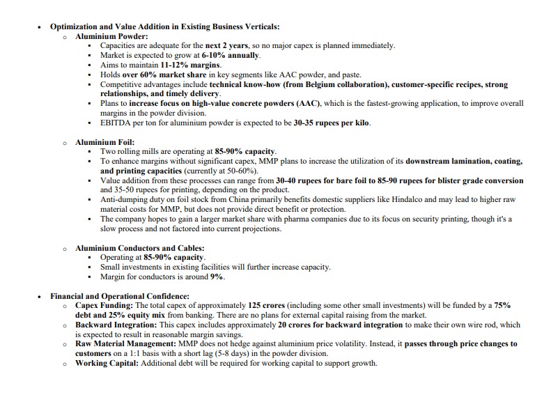 TiltQuest's tweet image. MMP INDUSTRIES MANAGEMENT MEET NOTES
CMP: 285
M.Cap: 730 Cr
Diversification from the Aluminium Powder company to New Electrical Infrastructure Segments.
125 Cr planned Capex into multiple divisions.
#MMPINDUSTRIES