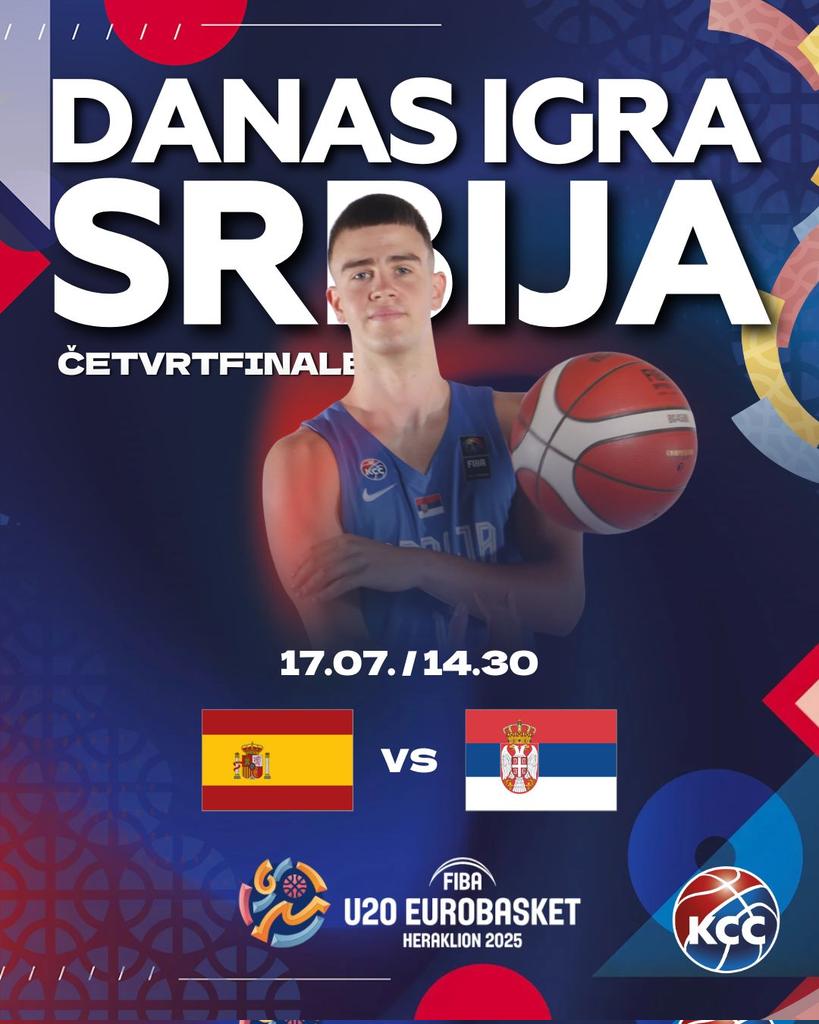 KSSrbije's tweet image. Četvrtfinale je pred nama‼️🔥

Danas u 14:30 naši momci izlaze na teren protiv Španije, sa jasnim ciljem — da nastave put ka završnici i budu među četiri najbolje ekipe Evrope.

Prenos utakmice možete pratiti na zvaničnom YouTube kanalu FIBA.

Za koga? Za Srbiju. 🇷🇸