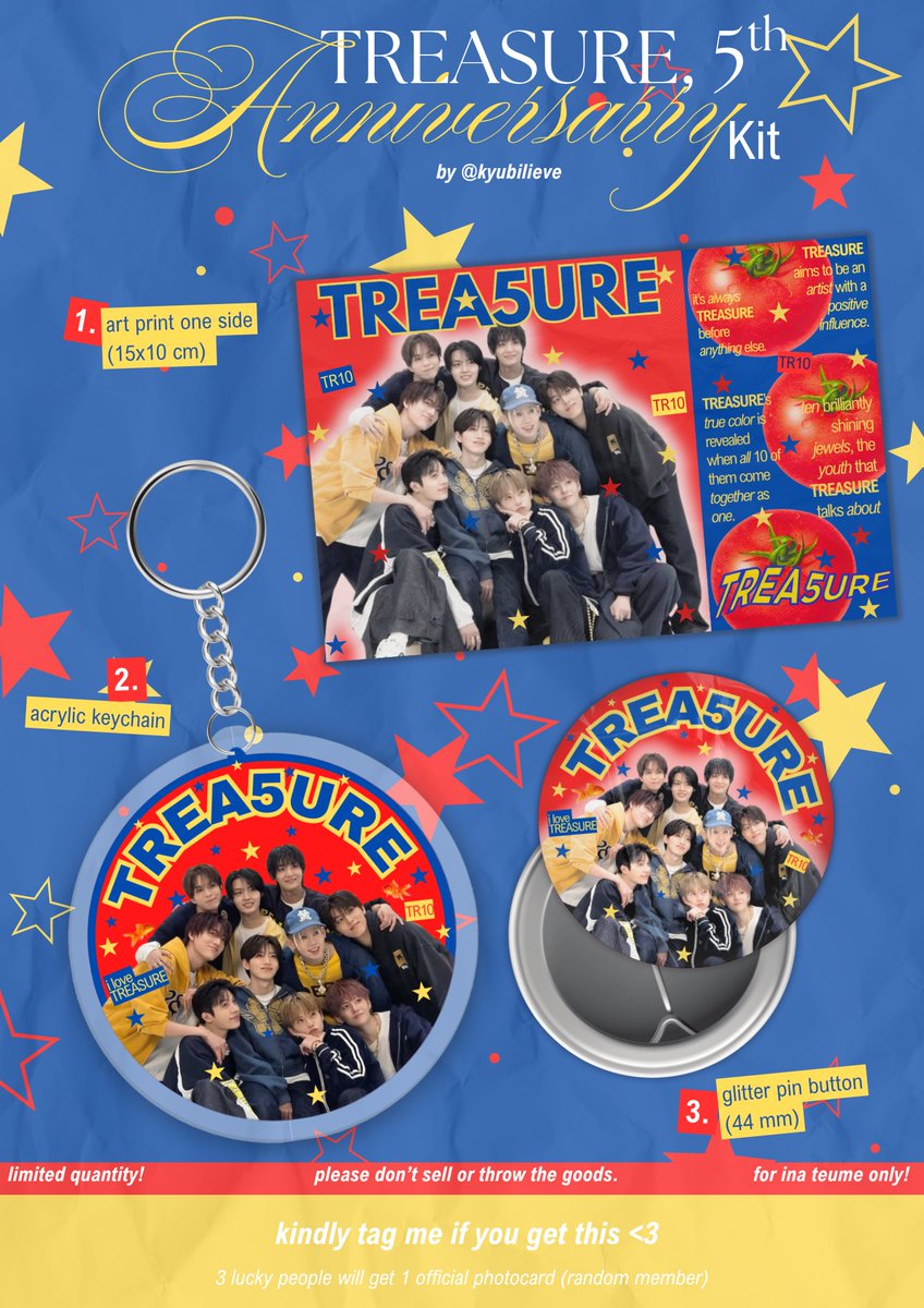 TREA5URE 5th ANNIVER5ARY kit
freebies by kyubilieve! 

how to claim?
★  rt + like for appreciated&lt;3
★  co via oren (no refund)
★  limited quantity!
★  claim period: 08/08/2025— 21:10 WIB
★  link for claim: tba

drop ur @ if you wanna be tagged