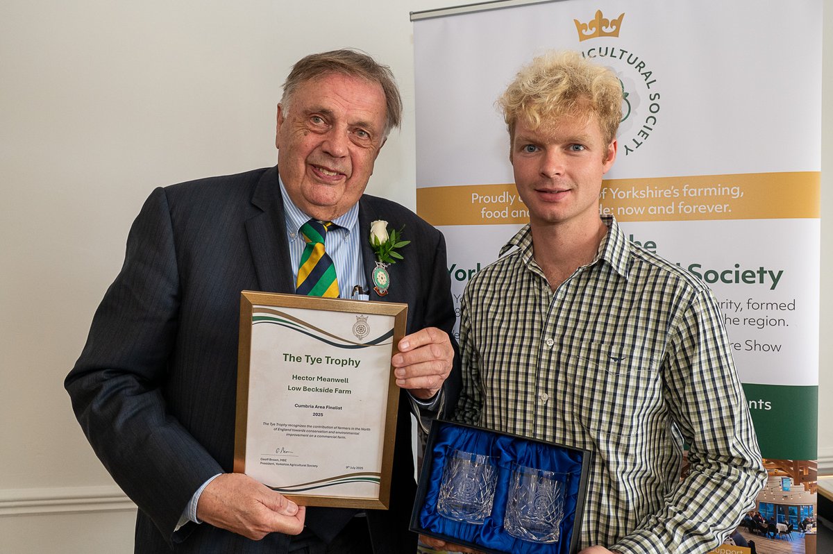 ernestcooktrust's tweet image. Congratulations to Hector Meanwell, Farm Manager at Low Beckside Farm, finalist in the @YorksAgSoc's Tye Trophy award at the @greatyorkshow, pictured with YAS President Geoff Brown MBE! 👏
We salute Tye Trophy winners, Colin & Alan Price of Long Bank Farm, N Yorks!