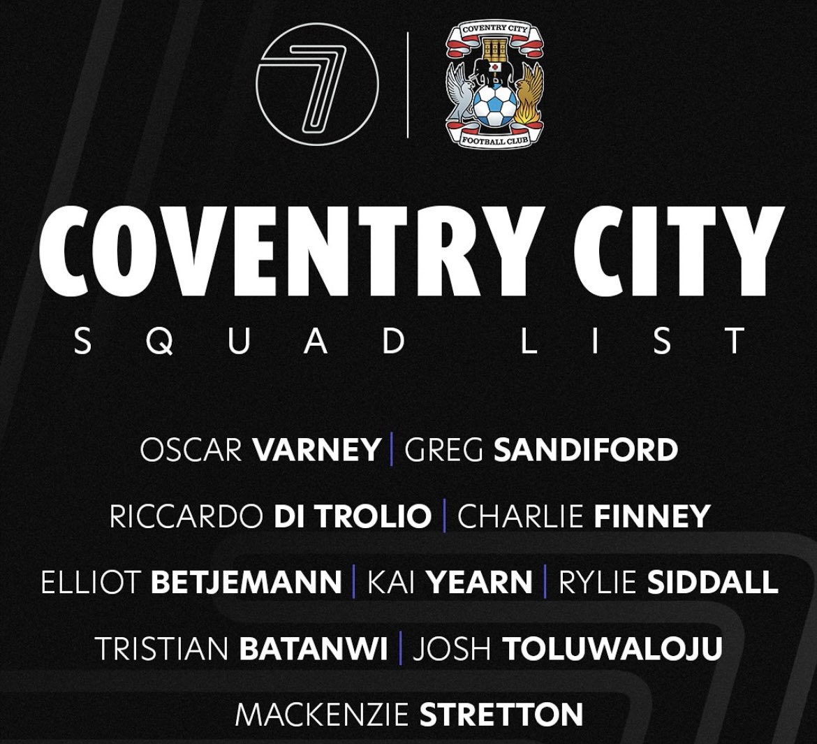 ✅ Here is your Coventry City U21s side that will be flying out to Singapore later this month for the Soccer 7s Series: 

GK- Varney
DF - Sandiford, Di Trolio, Batanwi
MF - Finney, Betjemann, Yearn, Siddall, Stretton
ST - Toluwaloju

#PUSB || #PUSBYouth🐘