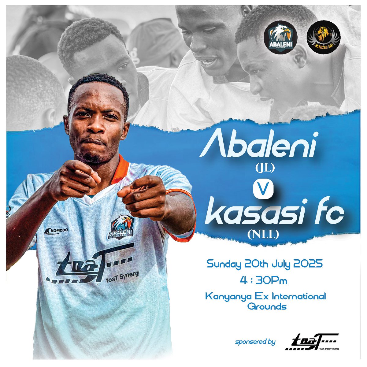 ⚽ Sunday Showdown!
Abaleni FC [JL] vs Kasasi FC  [NLL]
🔥 A friendly clash you don’t want to miss!
📍 Kanyanya Ex grounds 
🗓️ Sunday 
 #Nitwetitwe Vs #Kitakuteganisa