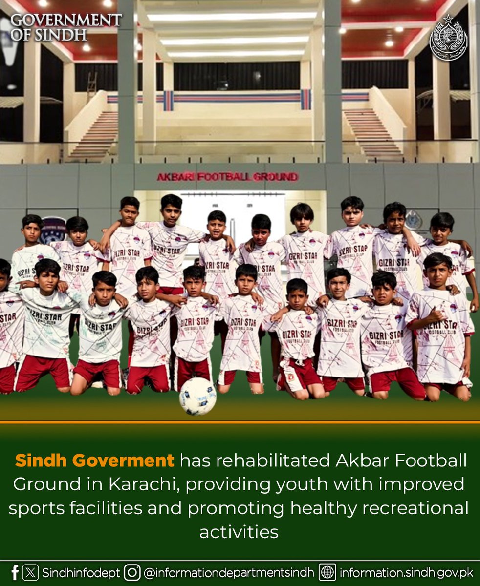 KaleriGulsher's tweet image. Akbar Football Ground in Karachi has been revamped by the Sindh Government, giving young athletes better sports facilities and encouraging active, healthy lifestyles.
#VisionSindh #YouthEmpowerment #ProgressiveSindh
@BBhuttoZardari