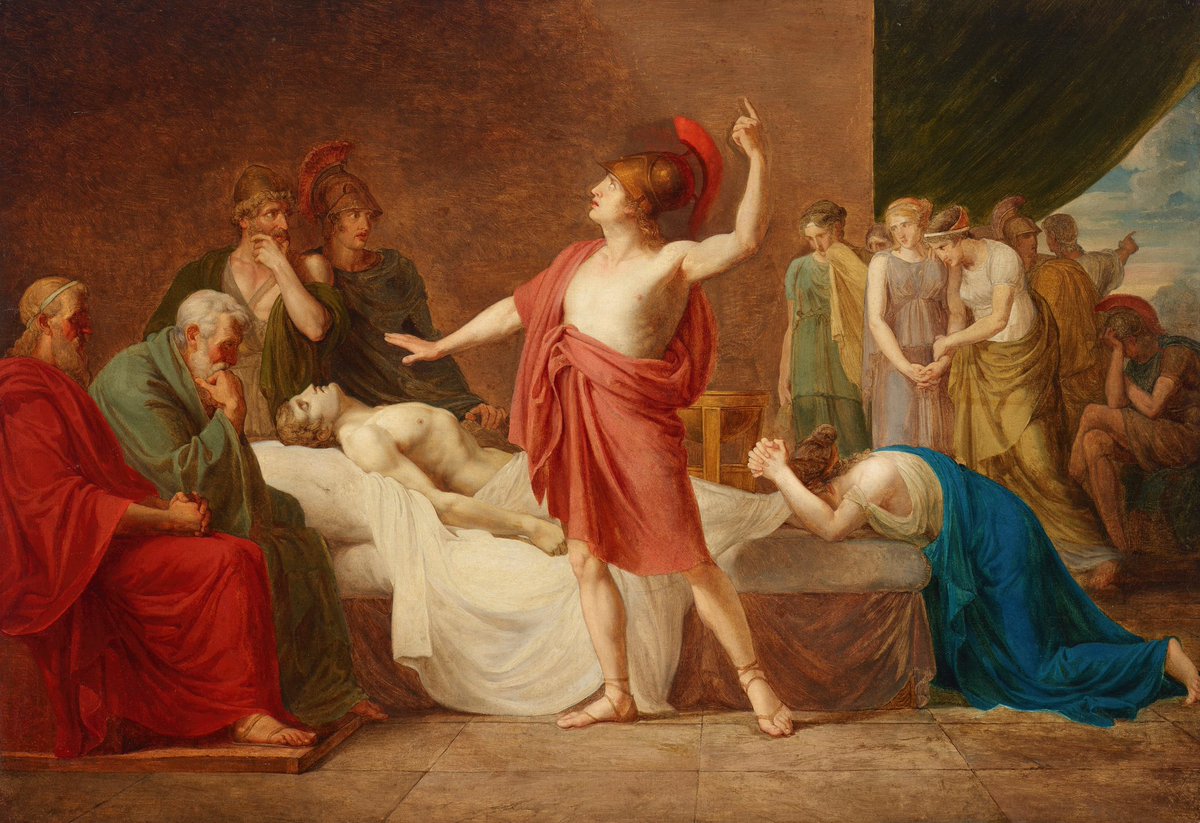 DailyBriseis's tweet image. Achilles mourning the death of Patroclus by the Circle Of Jacques Louis David