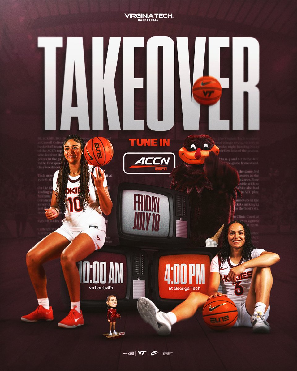 Virginia Tech Women's Basketball (@hokieswbb) on Twitter photo Almost time for a VT TAKEOVER! 🦃
Relive TWO #Hokies <a href="/accwbb/">ACC Women's Basketball</a> wins from last season with the <a href="/accnetwork/">ACC Network</a> Friday, July 18 at 10:00 AM ET vs Louisville & 4:00 PM ET at Georgia Tech. 📺 Almost time for a VT TAKEOVER! 🦃
Relive TWO #Hokies <a href="/accwbb/">ACC Women's Basketball</a> wins from last season with the <a href="/accnetwork/">ACC Network</a> Friday, July 18 at 10:00 AM ET vs Louisville & 4:00 PM ET at Georgia Tech. 📺