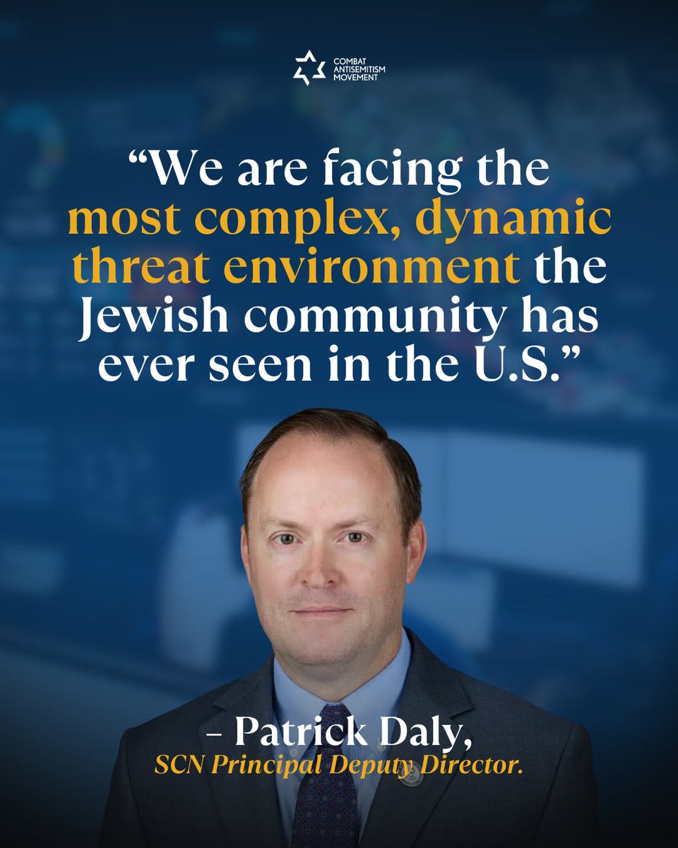 CombatASemitism's tweet image. “We are facing the most complex, dynamic threat environment the Jewish community has ever seen in the U.S.”
– Patrick Daly, Principal Deputy Director at SCN.
Read the full interview on rising antisemitic threats & what can be done → combatantisemitism.org/interview/what…