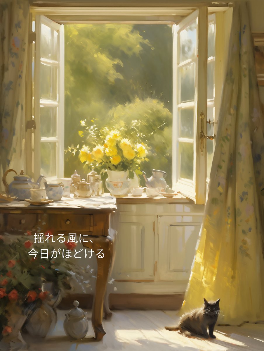 daily_toolbox's tweet image. 暑さの余韻が
ゆっくりと部屋に流れ込んでくる
扇風機の風がカーテンを揺らすたび
一日がやさしくほどけていく

#暮らしの余白　#やさしい時間  #静かな夕暮れ