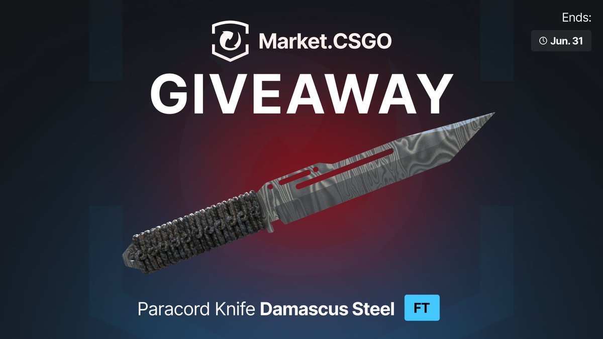 MarketCSGOcom's tweet image. 🎁 Paracord Knife | Damascus Steel FT 🎁
How to Enter:
1️⃣ Follow @MarketCSGOcom
2️⃣ Retweet and like this post
3️⃣ Tag at least one teammate in the comments
⏰ Ends on July. 31
💥 Don't miss your chance to win these beautiful paracord knife! Good luck, everyone!
