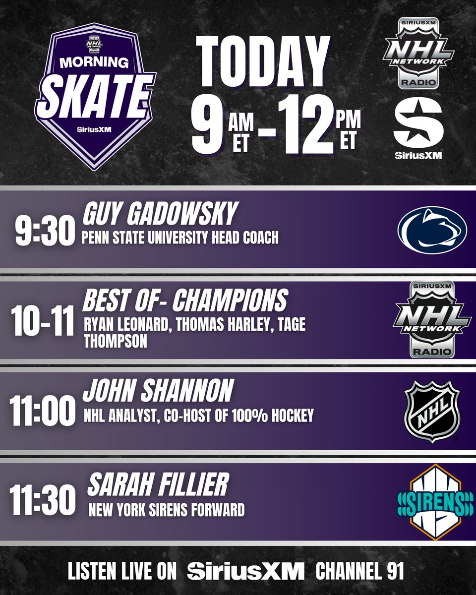 SiriusXM NHL Network Radio (@siriusxmnhl) on Twitter photo For the final time this season, NHL Morning Skate is LIVE from 9AM-12PM ET with <a href="/LaughlinSXM/">Scott Laughlin</a>!
🎧: SiriusXM.ca/NHLLive/ For the final time this season, NHL Morning Skate is LIVE from 9AM-12PM ET with <a href="/LaughlinSXM/">Scott Laughlin</a>!
🎧: SiriusXM.ca/NHLLive/