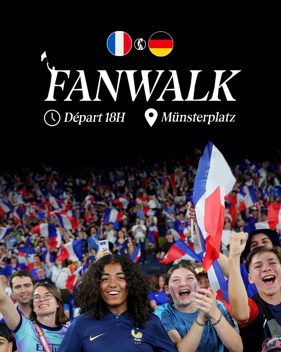 𝗧𝗢𝗨𝗦 𝗗𝗘𝗥𝗥𝗜𝗘̀𝗥𝗘 𝗟𝗘𝗦 𝗕𝗟𝗘𝗨𝗘𝗦🚶🇫🇷 
Pour les supporters présents samedi à Bâle pour le 1/4 de finale, RDV à 𝟭𝟴𝗛 sur la 𝗠𝘂̈𝗻𝘀𝘁𝗲𝗿𝗽𝗹𝗮𝘁𝘇 pour débuter la Fanwalk jusqu'au stade avec les <a href="/IF_Supporters/">𝙸𝚛𝚛𝚎́𝚜𝚒𝚜𝚝𝚒𝚋𝚕𝚎𝚜 𝙵𝚛𝚊𝚗𝚌̧𝚊𝚒𝚜 ⭐️⭐️</a> &amp; les <a href="/BaroudeursSport/">Les Baroudeurs du Sport</a>  🔥📢  

#WEURO2025