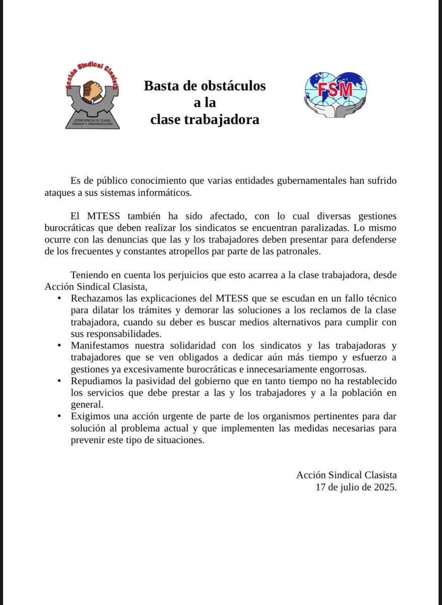 accionscpy's tweet image. ¡Basta de mentiras!, ¡basta de excusas! Las y los trabajadores organizados necesitamos acción del @MTESS_PY