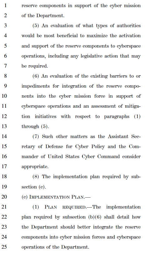 daveschroeder's tweet image. 🚨 HUGE news for National Guard cyber in the Senate version of the FY26 NDAA — integration of the @NationalGuard into the Cyber Mission Force (CMF), support to cyberspace operations while in Title 32, leveraging industry expertise and academic partnerships, and maximizing the…