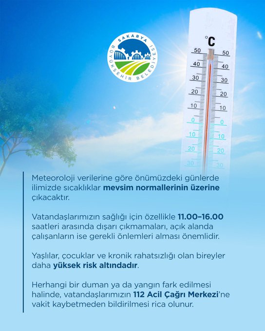 Sakaryalılara Kritik Sıcak Hava Uyarısı