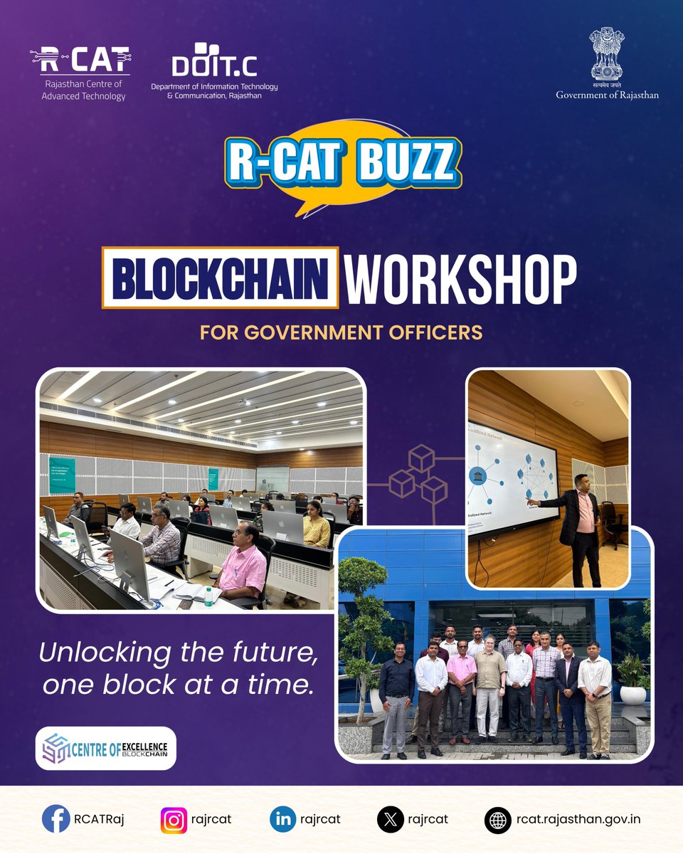 rajrcat's tweet image. Yet another successful Blockchain Workshop in the R-CAT premises, hosted for the Agriculture &amp;amp; SIPF Department. 

#RCAT #VisitRCAT #BlockchainWorkshop #GovtRajasthan