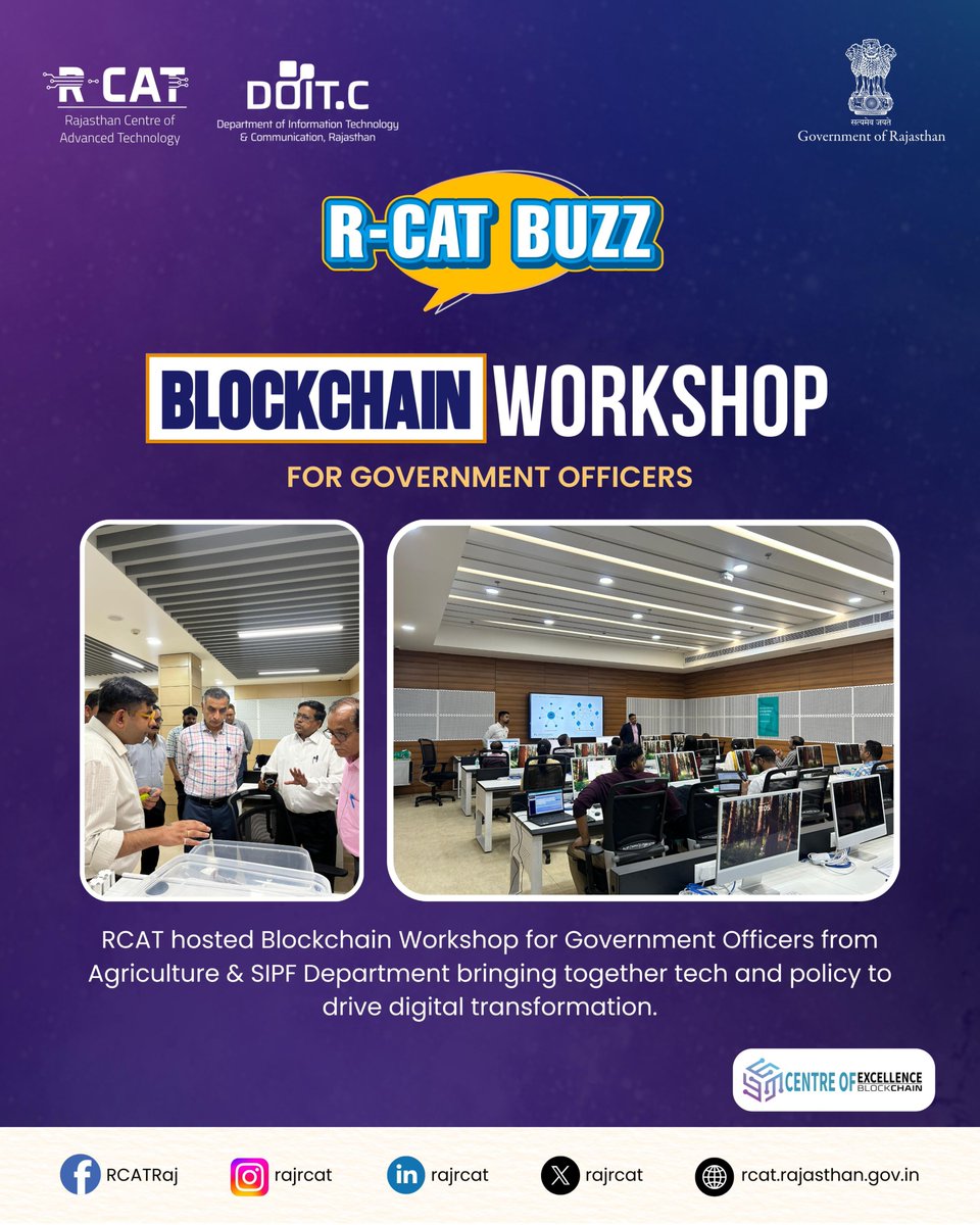 rajrcat's tweet image. Yet another successful Blockchain Workshop in the R-CAT premises, hosted for the Agriculture &amp;amp; SIPF Department. 

#RCAT #VisitRCAT #BlockchainWorkshop #GovtRajasthan