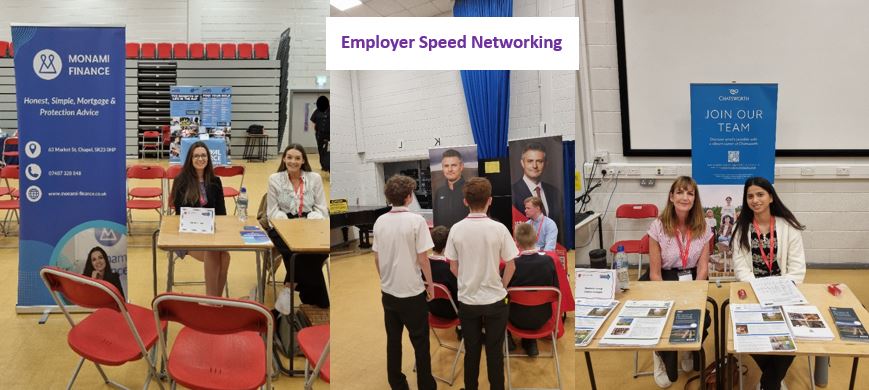 One of the most popular features of our Post-16 Experience Days is the Employer Speed Networking event. We invite a range of local employers to have stalls in our hall. This successful careers event gives students the opportunity to speak directly to a wide range of businesses.