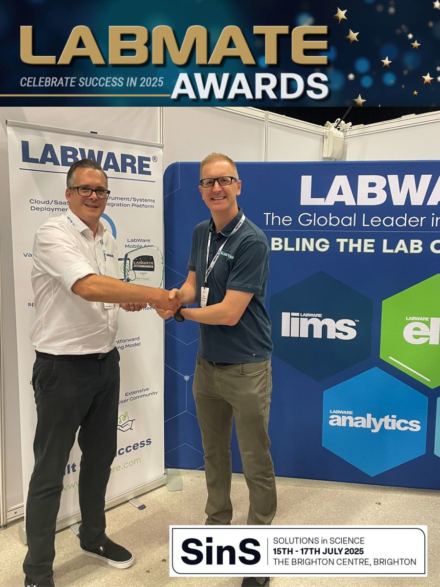 Labmate_online's tweet image. #SinS2025 was the perfect setting for Chris Jarvis, Labmate Sales &amp;amp; Marketing Manager, to catch up with Tom Redmond, @LabWareInc Sales Manager, to present the 
#LabmateAwards &apos;Best IT Solution&apos; accolade 👉 ilmt.co/TL/Xwmk  

#DigitalLab #LabSolutions #LabAutomation