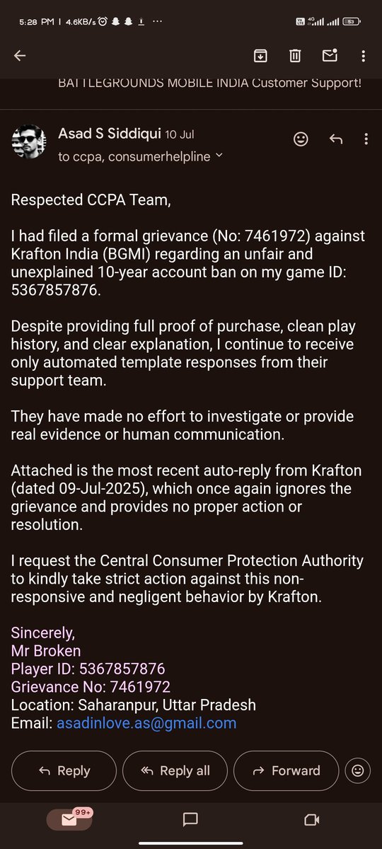 ig_mrbroken's tweet photo. @BGMI_Official @BattleGroundsmi @jagograhakjago @nch1915

My account was wrongly flagged. I’ve never used cheats or broken rules.

Filed grievance + emails = only automated replies. No review. No justice.

ID: 5367857876 | IGN: M͜͡R〆Broken
#UnbanMyAccount #BGMI https://t.co/Ry1EPNCqit