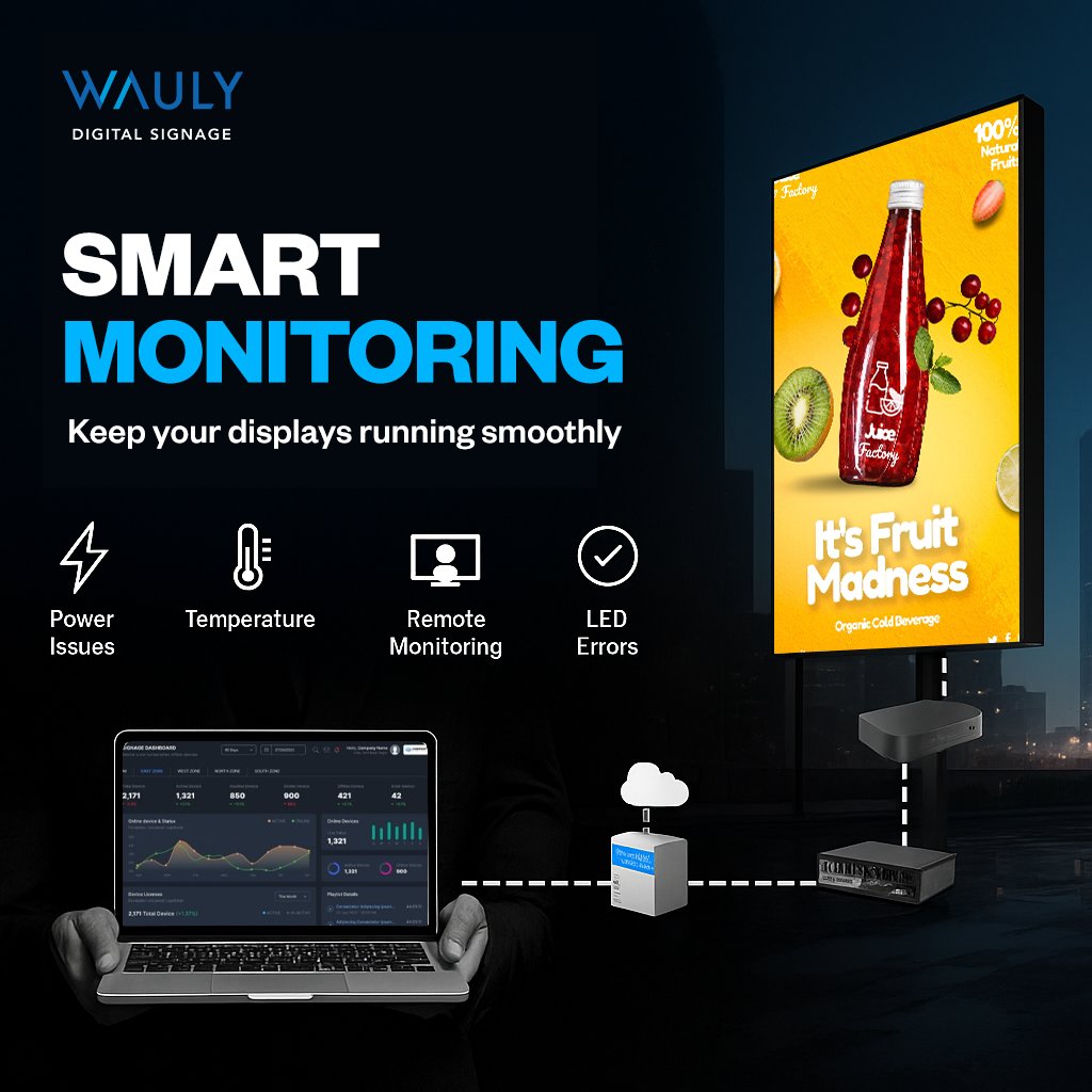waulysignage's tweet image. Keep your screens running smooth &amp;amp; smart ⚡

With Wauly’s Smart Monitoring, detect power issues, LED errors, and monitor displays remotely, all in real time.

#digitalsignage #digitalscreen #digitalscreens #signage #signagesolutions #digisignage #displayscreen