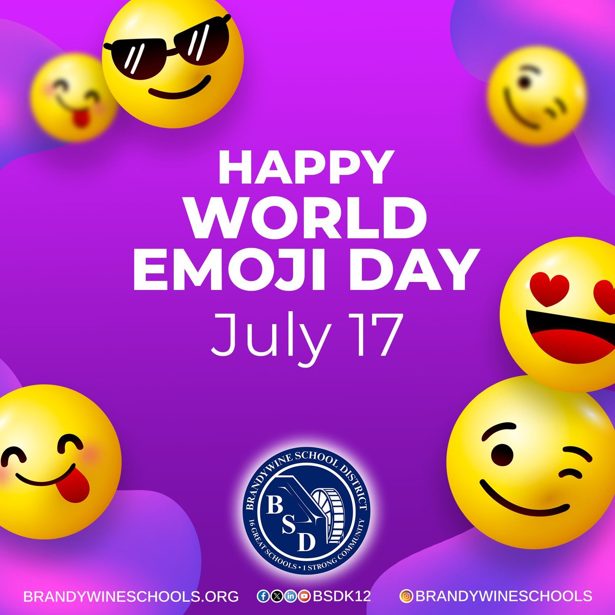 BSDk12's tweet photo. Happy World Emoji Day! Today, we’re celebrating the power of emojis to bring joy, connection, and a little extra art to our messages! Whether you're studying, learning, performing, or achieving, there’s an emoji for that! #Proud2bBSD #StrongSchoolStrongCommunity https://t.co/WxNAyo5fK5