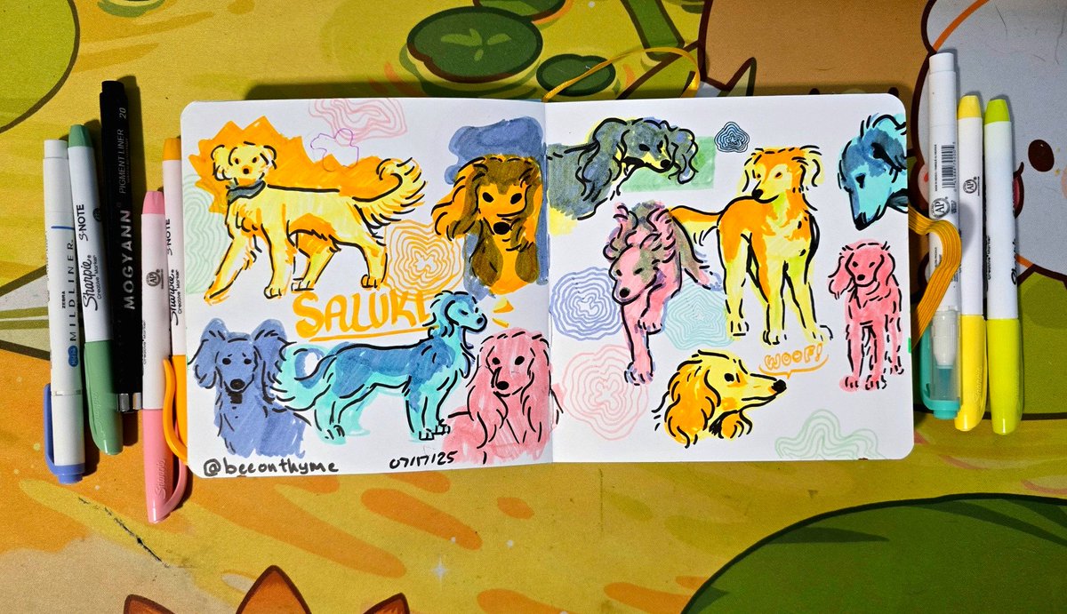 some stress relief saluki highlighter doodles