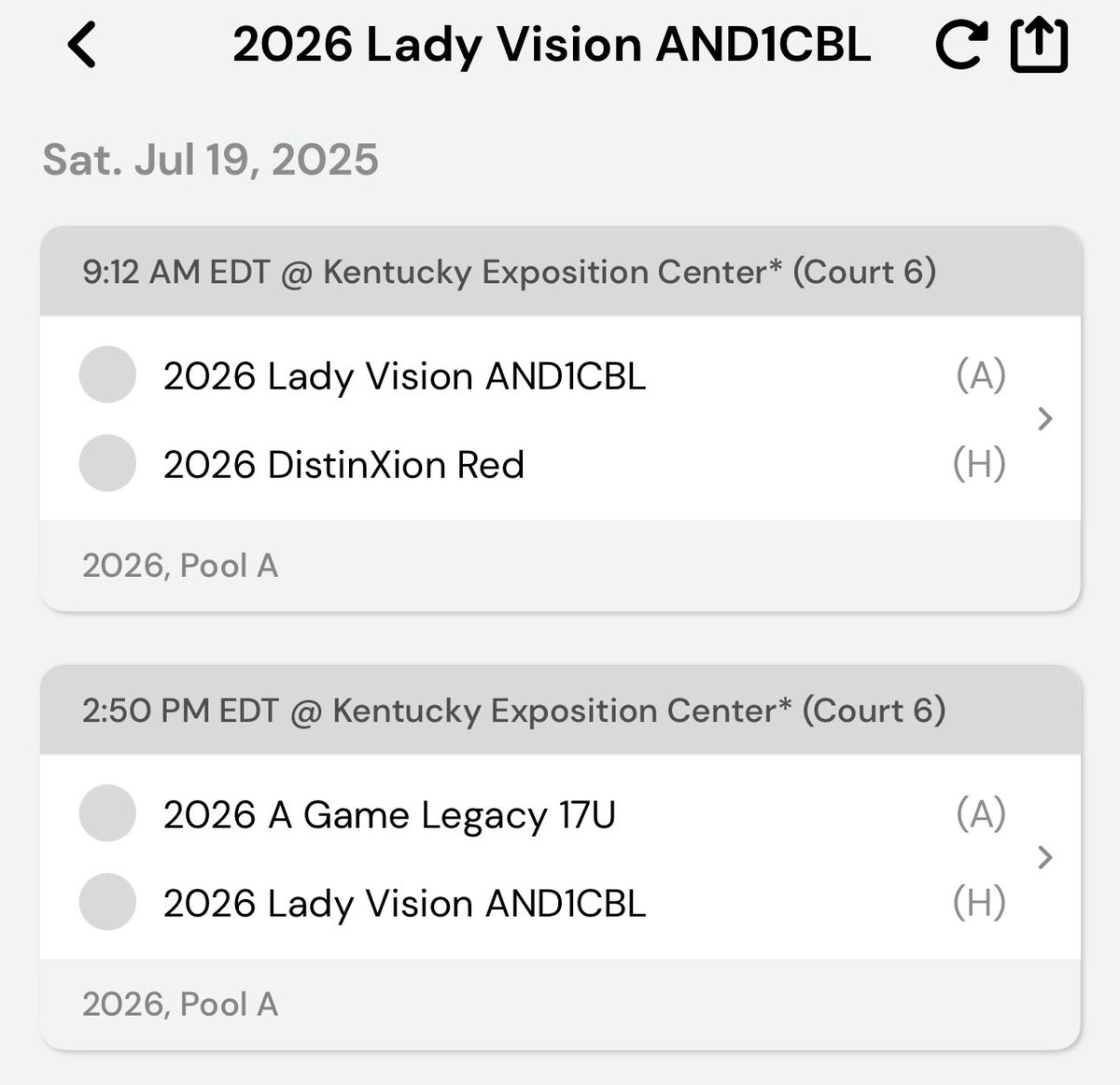 Come and watch our last tournament of AAU season this weekend in Louisville! <a href="/LTB_CU/">CU Womens Basketball</a> <a href="/Ucwbb/">UC Women's Basketball</a> <a href="/AsburyWHoops/">Asbury W Basketball</a> <a href="/SEUFireWBB/">SEU Women's Basketball</a> <a href="/TCHSLadyCards/">Taylor County Girls Basketball</a> <a href="/JoshuaEpperson/">Joshua Epperson</a> <a href="/CoachTylerSmith/">Coach Tyler Smith</a> <a href="/LadyVision2024/">Lady Vision Elite 2026</a>