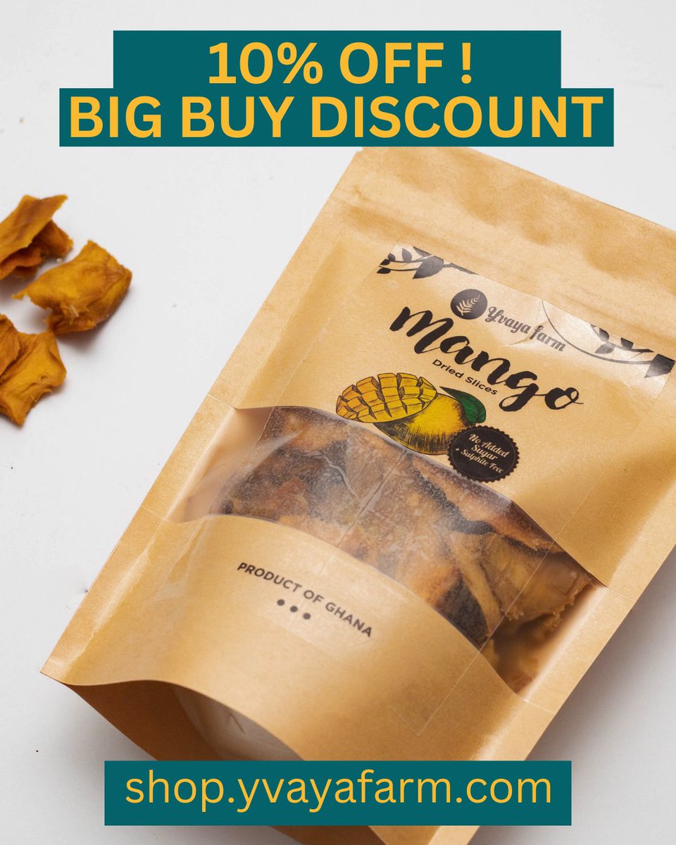 A Bulk Buy discount is now available for our online customers ! shop.yvayafarm.com ☀️

Wanting to make a big purchase? Maybe you’re travelling or you have an event? You now get an automatic 10% discount on all orders over Ghs 450 🥭🍍☀️😎