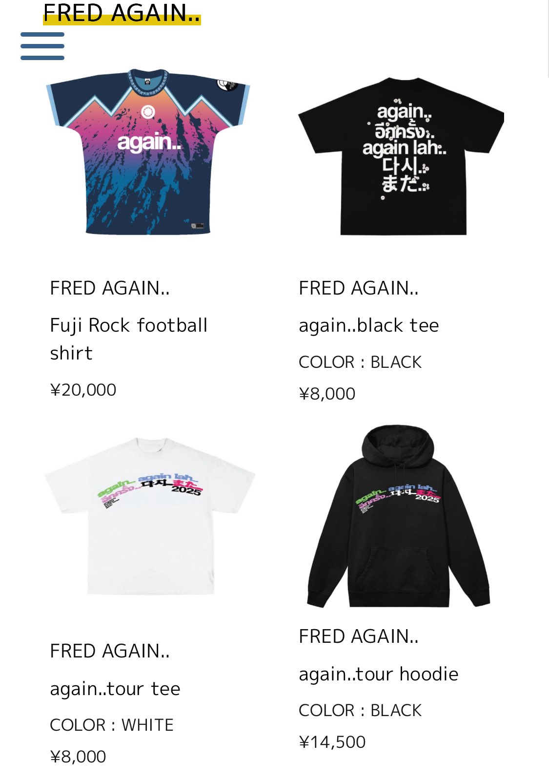 Fred again.. 「Again.. Tour」 Tee アジアツアー限定
