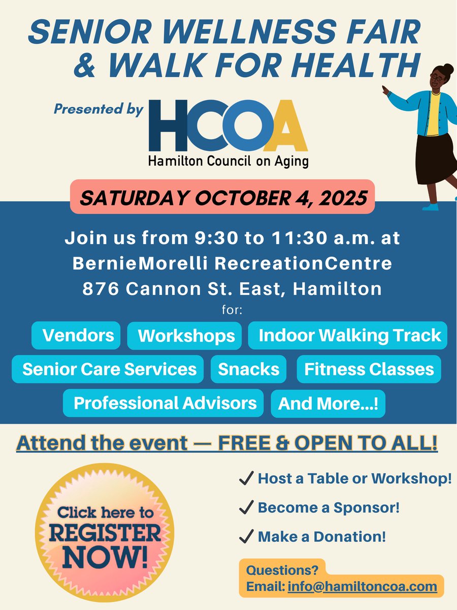 HamOnt_Aging's tweet image. 🚶♀️ New Event! Join the HCoA 2025 Senior Wellness Fair & Walk for Health - eepurl.com/ji7zBk