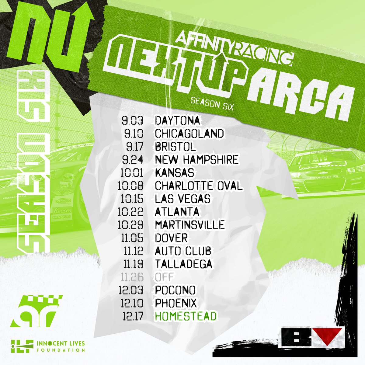 AFFINITY RACING / SEASON SIX

Affinity Racing's CUP and NEXTUP Series schedules have been announced, with the Affinity Racing DUELS @ Daytona Aug 25, and concluding with the Championship being at Homestead in December. 

More info to come