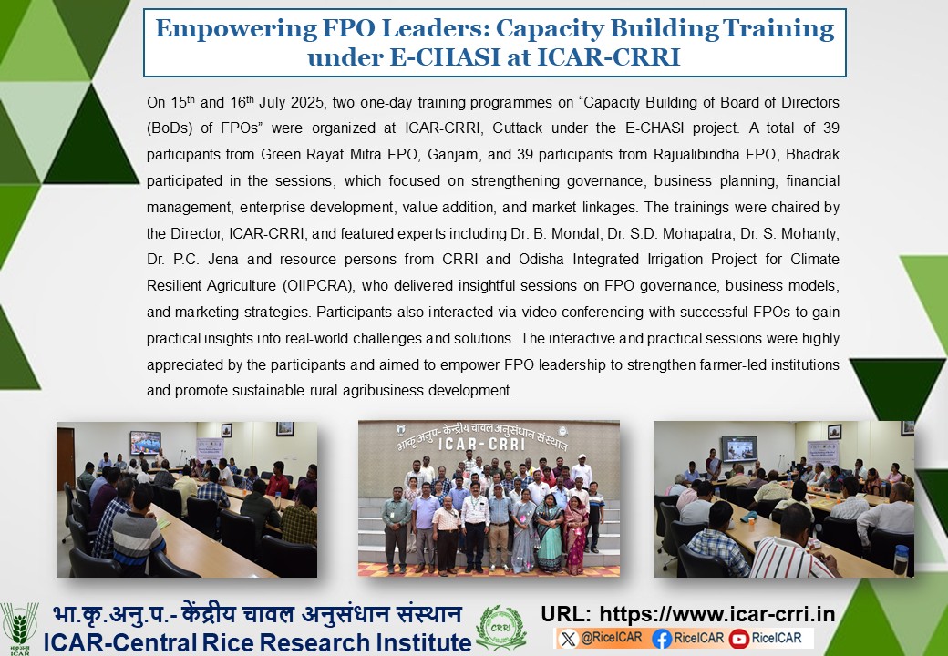 ICAR-Central Rice Research Institute, Cuttack (@riceicar) on Twitter photo Empowering FPO Leaders: Capacity Building Training under E-CHASI at ICAR-Central Rice Research Institute, Cuttack. <a href="/RiceIcar/">ICAR-Central Rice Research Institute</a> <a href="/icarindia/">Indian Council of Agricultural Research.</a> <a href="/AgriGoI/">Agriculture INDIA</a> <a href="/mygovindia/">MyGovIndia</a> <a href="/DDKisanChannel/">Doordarshan Kisan - दूरदर्शन किसान</a> Empowering FPO Leaders: Capacity Building Training under E-CHASI at ICAR-Central Rice Research Institute, Cuttack. <a href="/RiceIcar/">ICAR-Central Rice Research Institute</a> <a href="/icarindia/">Indian Council of Agricultural Research.</a> <a href="/AgriGoI/">Agriculture INDIA</a> <a href="/mygovindia/">MyGovIndia</a> <a href="/DDKisanChannel/">Doordarshan Kisan - दूरदर्शन किसान</a>