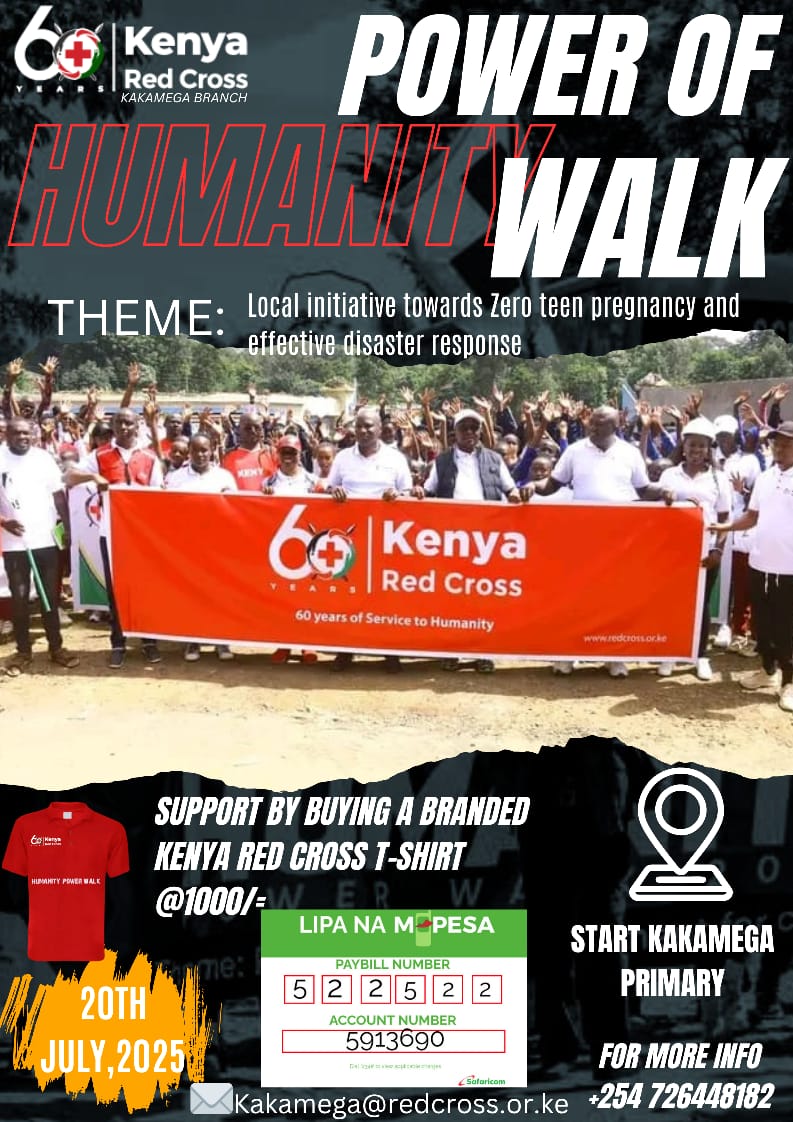 In a world where every step can spark change, we invite you to be part of a powerful movement, the Power of Humanity Walk, happening on 20th July 2025. #PowerOfHumanity #KRCSKakamega #ZeroTeenPregnancy #DisasterReady