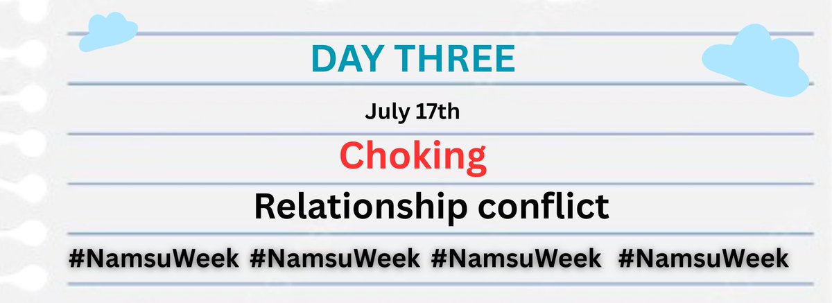 namsuweek's tweet photo. #NamsuWeek Day Three

@NSFWNamsuweek Choking 
@namsuweek Relationship conflict 

Can’t wait to see what people come up with today!! https://t.co/Xew3mMSqXb