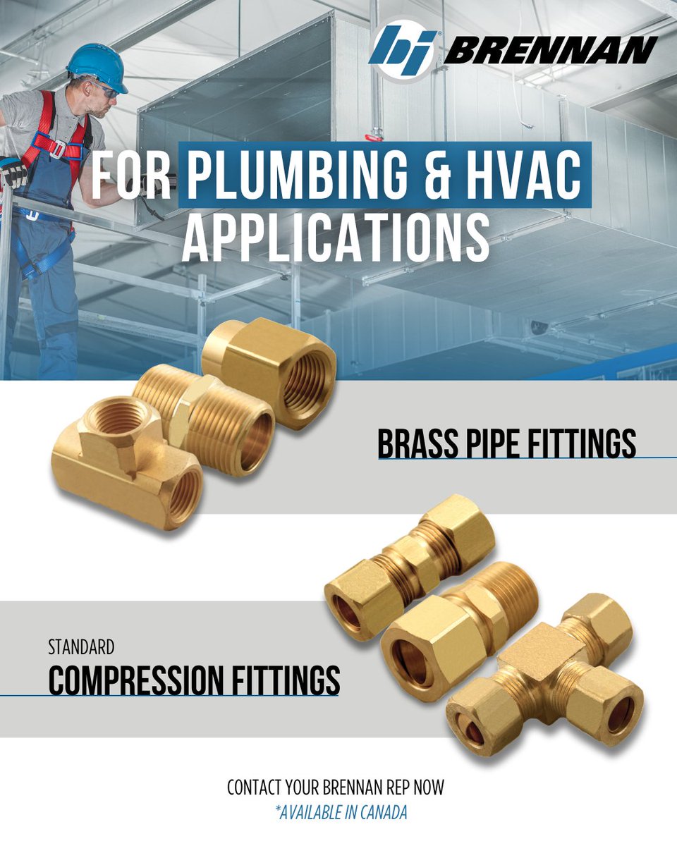 🔧 Built for Plumbing &amp; HVAC

- Brass Pipe: Up to 1,200 PSI | Sizes ¼"–¾" | Used with copper, iron, or brass pipe
- Compression: 75–400 PSI | Sizes ⅛"–¾" |  Used with Copper or aluminum tubing

📍 Available in Canada

Contact your Brennan rep to learn more.