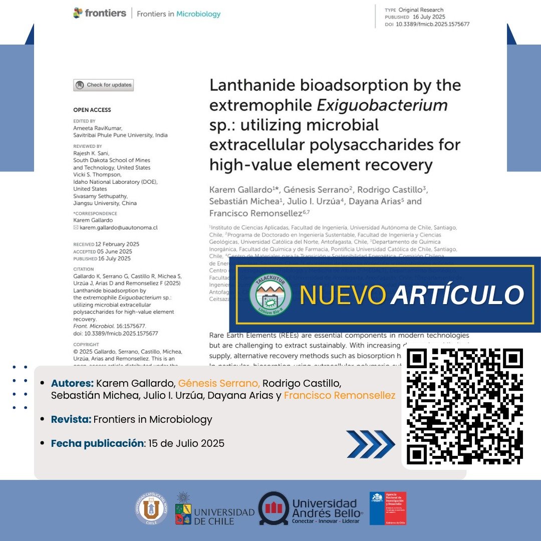 Lithium_rucn's tweet image. 🔬 Nos complace anunciar la publicación del primer paper científico vinculado al proyecto, en la revista Frontiers in Microbiology (15 de julio 2025), con participación de nuestr@s investigador@s Francisco Remonsellez y Génesis Serrano.