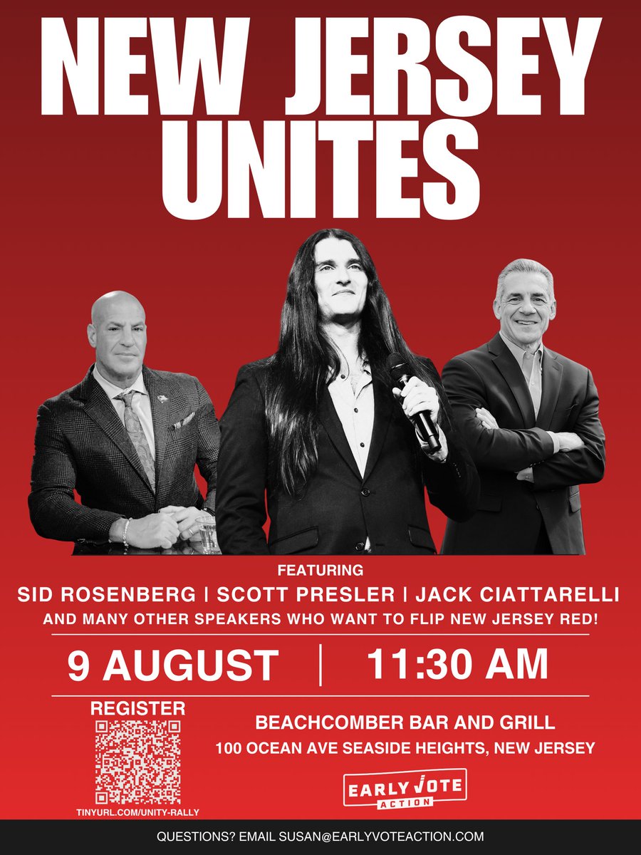 Saveamericasue's tweet image. So excited the event we have all been waiting for NEW JERSEY UNITY RALLY!!
It’s time for us to unite and get down to business to flip this state red!!!
Great speakers from many diverse communities! Also join us for a MAGA after party!! Fill out to register…
