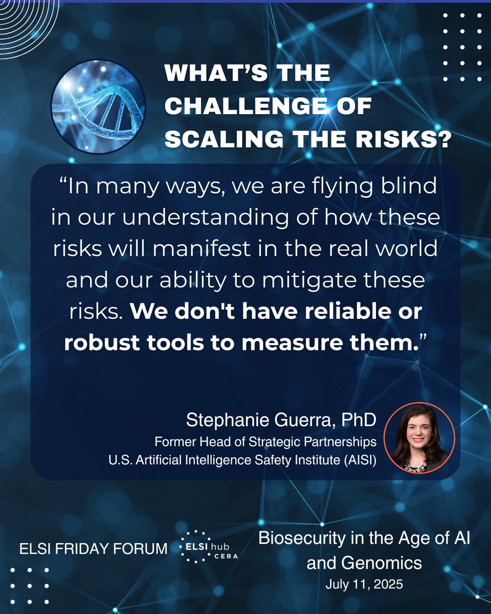 ELSIhub's tweet image. 🧬🛡️Biosecurity in the Age of AI & Genomics
AI&DNA tools bring promise—but also risk. How do we prevent misuse like engineered pathogens?
In July's #ELSIFridayForum, we talked about the dual-use dilemma. See recap insights - how to understand, scale and manage the dual-use risk