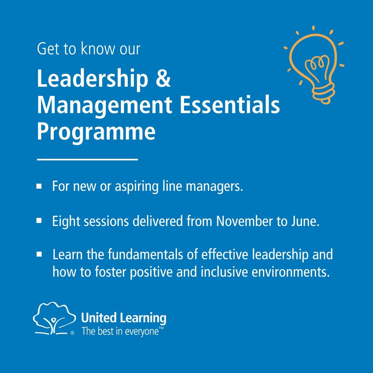 UnitedLearning's tweet image. Want to develop your line management skills?
Our LME course gives you the toolkit to lead effectively.
Here's what you need to know 👇
Find out more: ow.ly/9fuf50Wlx1g
#CareerDevelopment