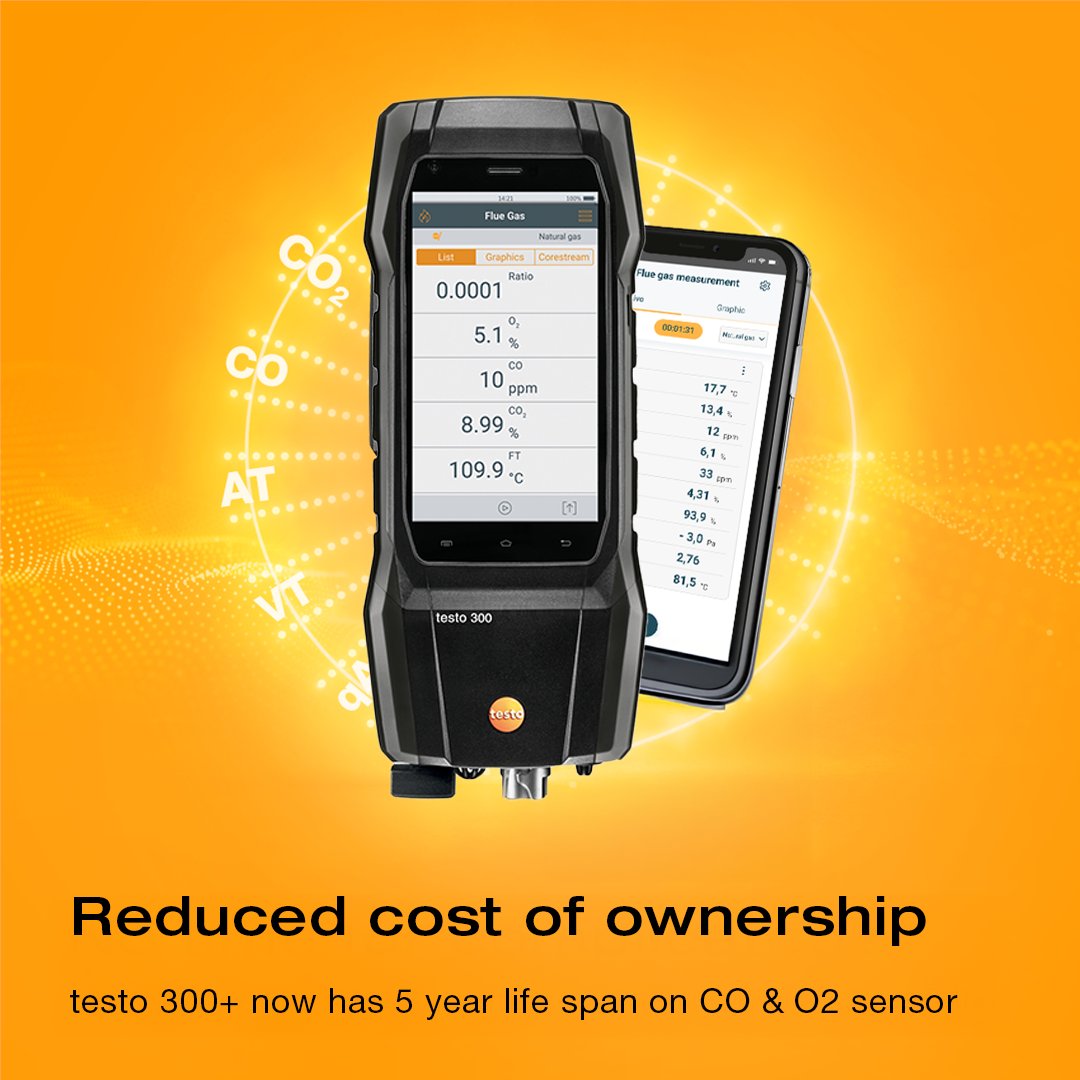 TestoLimited's tweet image. Big news for your budget! 💰 The testo 300+ Flue Gas Analyser just got even better.
Its CO and O2 sensors now offer an impressive 5-year operational lifespan, directly translating to reduced calibration costs and less downtime.