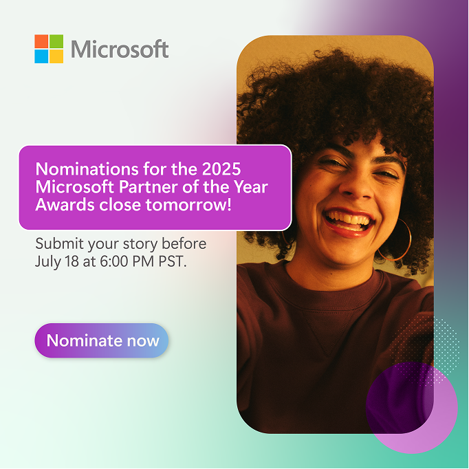 msPartner's tweet image. 🚨 FINAL CALL: Nominations for the 2025 Microsoft Partner of the Year Awards close tomorrow!
The world needs to see what you’ve built. Make it count → msft.it/6010S2YIy