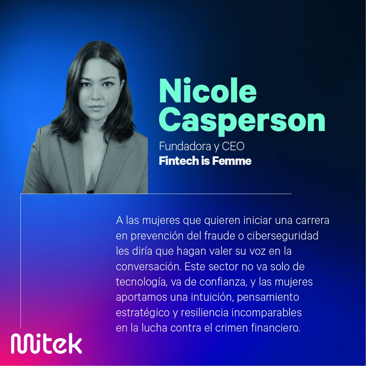🔥 “Este sector no va solo de #tecnología, va también de confianza” — Nicole Casperson, CEO de Fintech is Femme.

Una de nuestras «25 Women to Watch in Fraud Prevention».
🔗 ow.ly/v2C550W6mw4