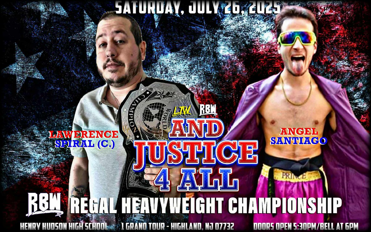 We are just 9 Days away from the LTW/RBW And Justice 4 All Live Wrestling Event in Highland, NJ at the Henry Hudson Regional School.

The card is stacked, the matches are going to be bangers !

Grab your tickets by scanning the QR code below.

Adults $20 Kids Under 12 $10