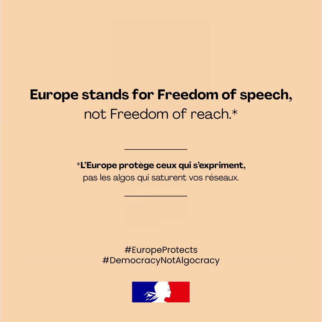 FranceintheUK's tweet image. #DemocracyNotAlgocracy | 🇪🇺🇫🇷 Europe stands for Freedom of speech, not Freedom of reach.
#EuropeProtects
#DSAProtects
