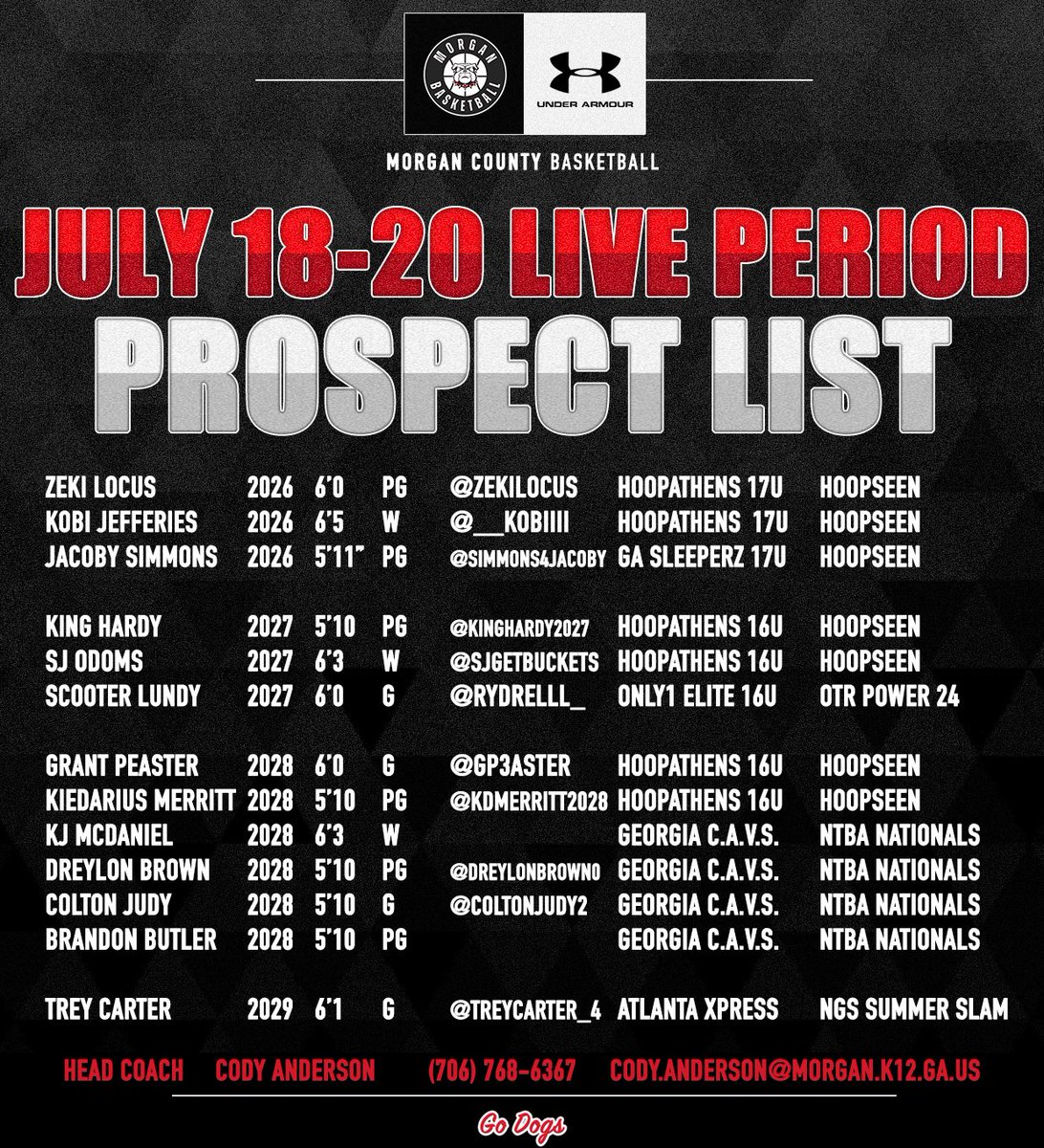 Morgan County Basketball (@morgancountymbb) on Twitter photo Excited for our guys to compete in the Live Period this weekend.
Coaches, check out the Dogs!
<a href="/ZekiLocus/">Zeki Locus</a>
<a href="/__Kobiiii/">Kobi jefferies</a>
<a href="/Simmons4Jacoby/">Jacoby Simmons</a>
<a href="/kinghardy2027/">King Hardy</a>
<a href="/rydrelll_/">Rydrell</a>
<a href="/sjgetbuckets/">Starling odoms</a>
<a href="/KDmerritt2028/">Kiedarius βKDβ Merritt</a>
<a href="/gp3aster/">Grant Peaster</a>
<a href="/TreyCarter_4/">Trey Carter</a>
<a href="/dreylonbrown0/">dreylon.0</a>
<a href="/ColtonJudy2/">Colton Judy</a>
Go Dogs! π΄β«οΈ Excited for our guys to compete in the Live Period this weekend.
Coaches, check out the Dogs!
<a href="/ZekiLocus/">Zeki Locus</a>
<a href="/__Kobiiii/">Kobi jefferies</a>
<a href="/Simmons4Jacoby/">Jacoby Simmons</a>
<a href="/kinghardy2027/">King Hardy</a>
<a href="/rydrelll_/">Rydrell</a>
<a href="/sjgetbuckets/">Starling odoms</a>
<a href="/KDmerritt2028/">Kiedarius βKDβ Merritt</a>
<a href="/gp3aster/">Grant Peaster</a>
<a href="/TreyCarter_4/">Trey Carter</a>
<a href="/dreylonbrown0/">dreylon.0</a>
<a href="/ColtonJudy2/">Colton Judy</a>
Go Dogs! π΄β«οΈ