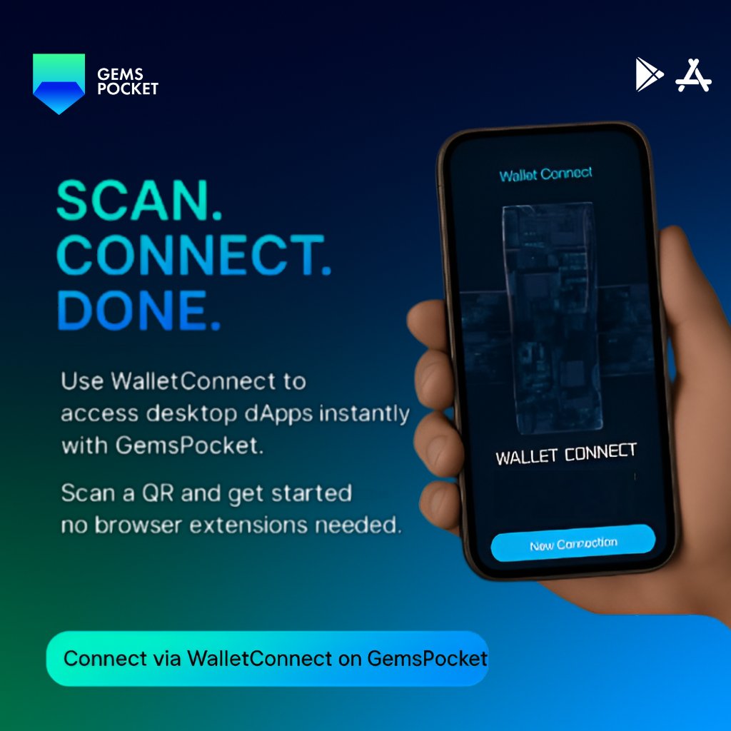 📲Scan. Connect. Done.

No browser extensions. No complex setup.

Just scan a QR code and boom✨Your Web3 journey just got easier.

Connect via Wallet Connect on GemsPocket
