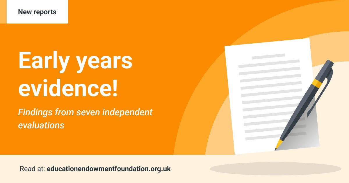 💡🧵 Today, we’ve published findings from seven independent evaluations of early years programmes focused on communication &amp; language or early maths.

1/7