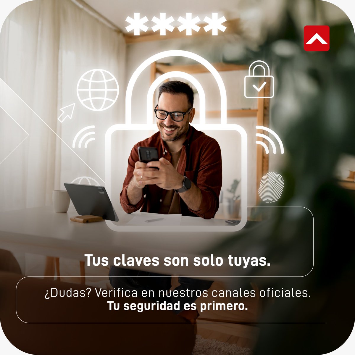 🔐 ¡𝗧𝘂 𝗶𝗻𝗳𝗼𝗿𝗺𝗮𝗰𝗶𝗼́𝗻 𝗲𝘀 𝗽𝗲𝗿𝘀𝗼𝗻𝗮𝗹, 𝗰𝘂í𝗱𝗮𝗹𝗮!⁣
⁣
Protégete siguiendo estas recomendaciones:⁣
⁣
🚫 No compartas tus contraseñas⁣
⚠️ No ingreses datos en sitios sospechosos⁣
📞 Ante dudas, contáctanos directamente⁣
⁣
¿Tienes dudas? ¡Estamos aquí