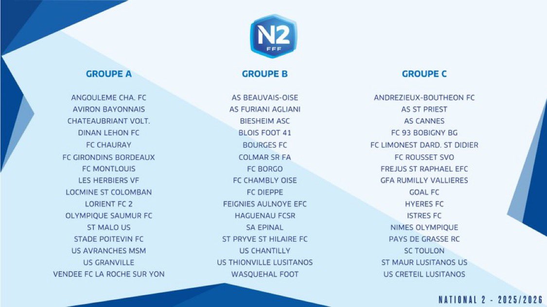 ChampionnatN1's tweet photo. ✨ Découvrez enfin les 3 groupes de National 2 ! 

Alors satisfait du groupe de votre équipe favorite? 

👉Restez connectés, les calendriers seront révélés dès demain ! 📅⚽ https://t.co/JzRxWDnmjg