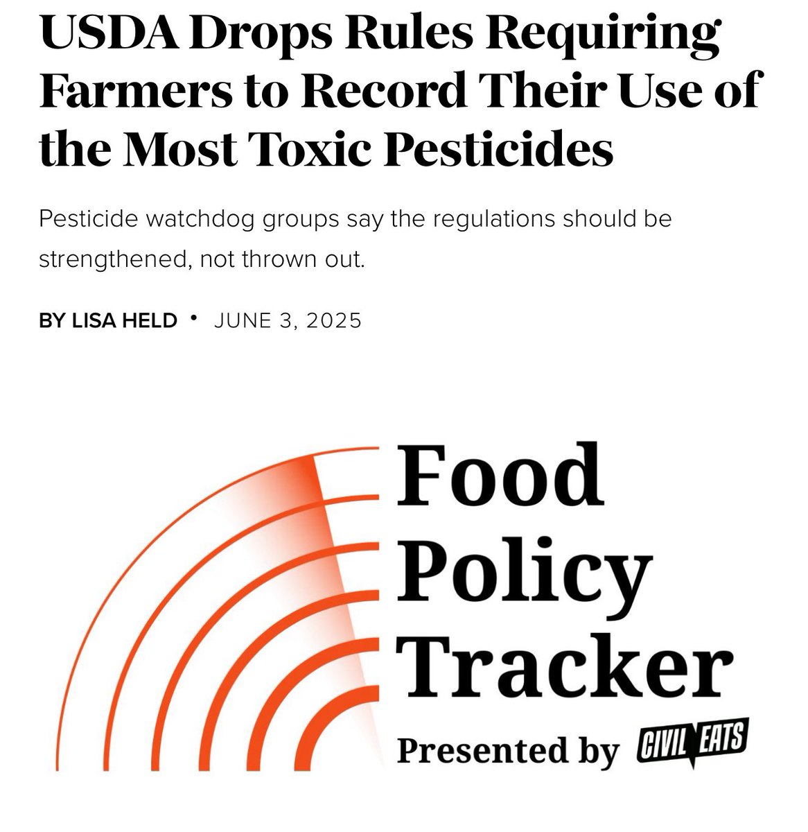 The USDA no longer requires farmers to record their pesticide use. Thanks <a href="/SecRollins/">Secretary Brooke Rollins</a> …